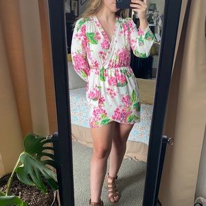 CREAM WITH PINK FLOWERS LONG SLEEVE DRESS 👗🤍💕